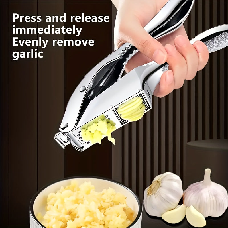 Manual Garlic Press and Slicer | Durable Metal Kitchen Tool for Efficient Mincing & Dicing | Easy-to-Clean, Multi-Use for Sauces & Marinades | Ideal for Home and Restaurant Use, Garlic Crusher