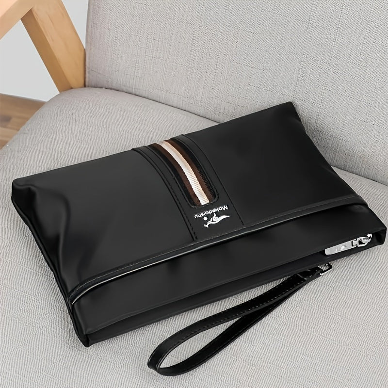 MARHSEIKE Men's Large Capacity Clutch Bag - Stylish Black Nylon Handbag with Zippered Compartment & Adjustable Strap, Trendy Business Phone Holder for Everyday Use, Secure Travel Pouch|Modern Masculine Clutch|Durable Zipper C
