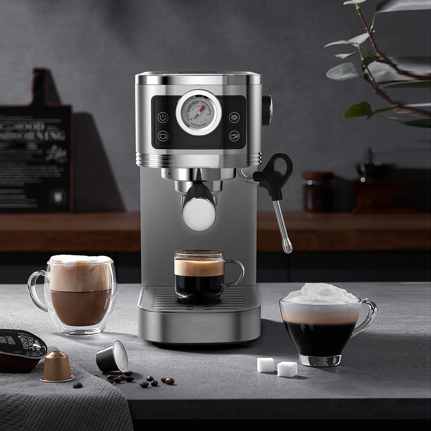 Espresso Machine CM1660B with 20 Bar Ulka Pump - Sieve Carrier Machine with Milk Frother, 1350W, 1.3L Water Tank - Compact Coffee Machine for Home