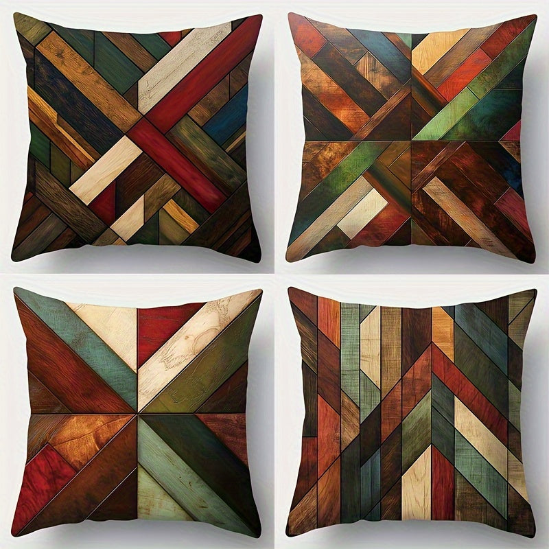 4-Pack Contemporary Geometric Throw Cushion Covers for Sofa, Machine Washable, Printed Zipper Closure, Versatile Room Decor, Woven Polyester Decorative Case Set for Living Room, Bedroom, Patio Furniture