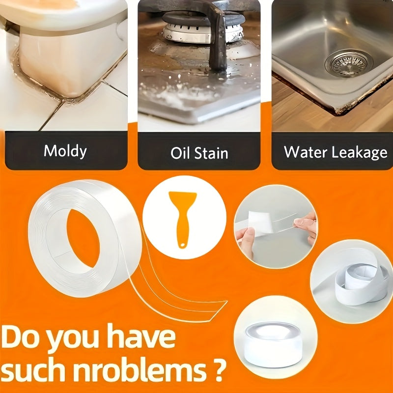 Clear Kitchen & Bathroom Sealant Tape - Self-Adhesive Gap Filler for Countertops, Stovetops, Sinks - Multi-Surface Transparent Seal Strip, Length 196.85 Inch Width 3.8cm, PVC Material, Ideal for Tile Surfaces, Kitchen Sealing