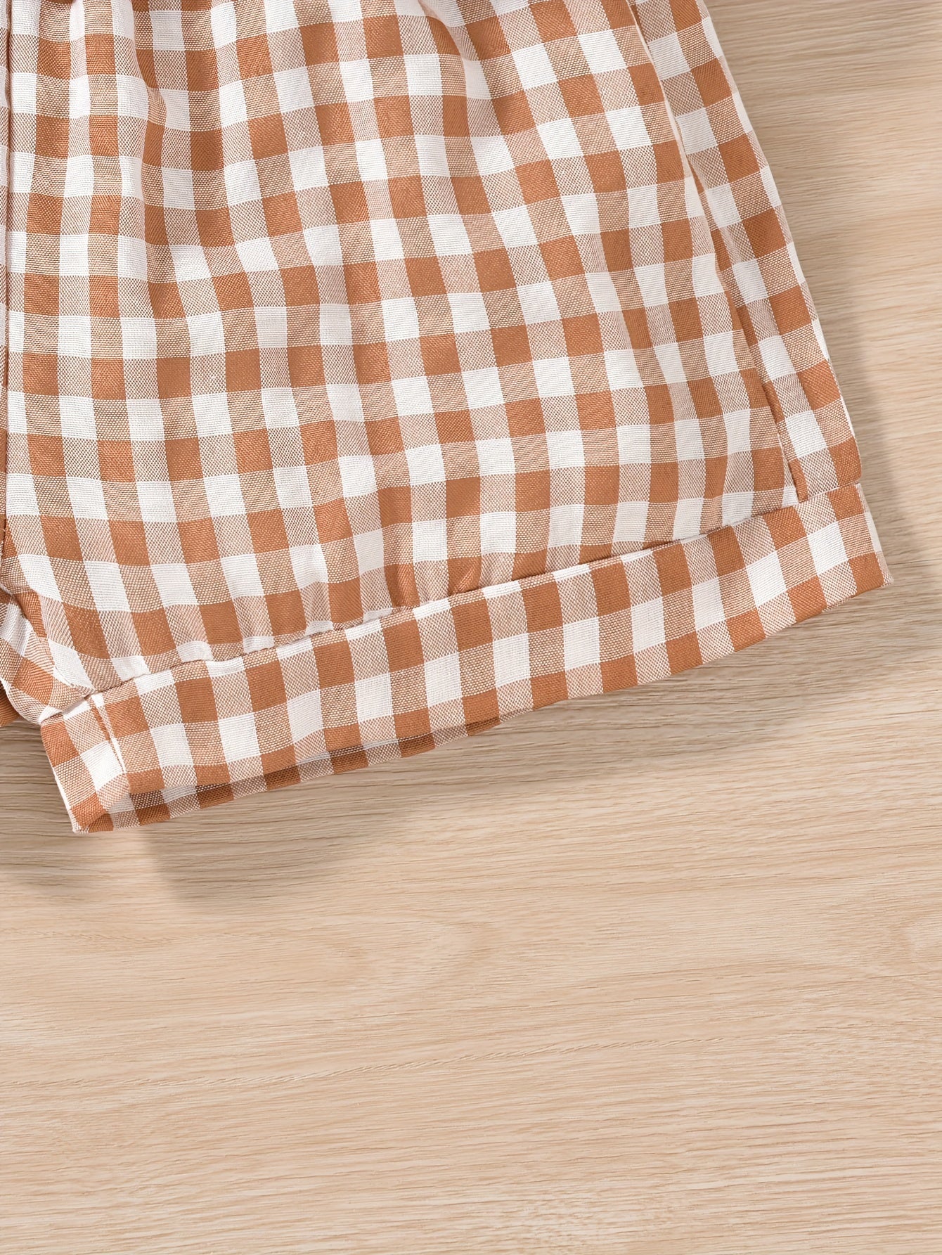 Cute Ruffle Lace Top & Check Shorts Two-Piece Set - White Blouse with Yellow Bow, Yellow & White Gingham Shorts, Perfect for Spring/Summer, Casual Playwear|Ruffle Detail Top|Nonstretch Fabric, for Outdoor