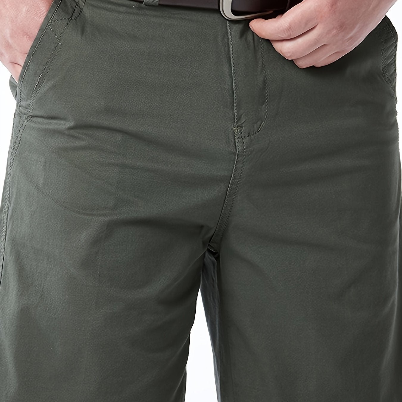 Men'S Cargo Shorts - Olive Green Non-Stretch Work Pants with Multiple Utility Pockets, Straight-Leg Mid-Thigh Length for Everyday & Professional Use - Durable Casual Outdoor Pants for Construction, Hiking, Travel - Non-Stretc