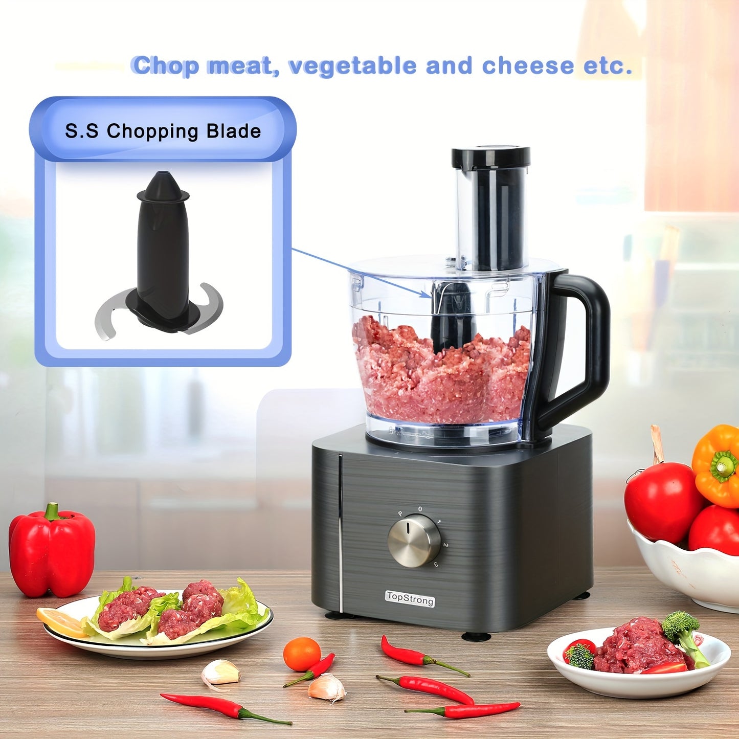 Food Processor 11-in-1 with Chopping Blending Kneading Grinding Whisking Juicing, 1100W, 3 Speeds Plus Pulse, 3.2 L Bowl and 1.5L Jug Blender