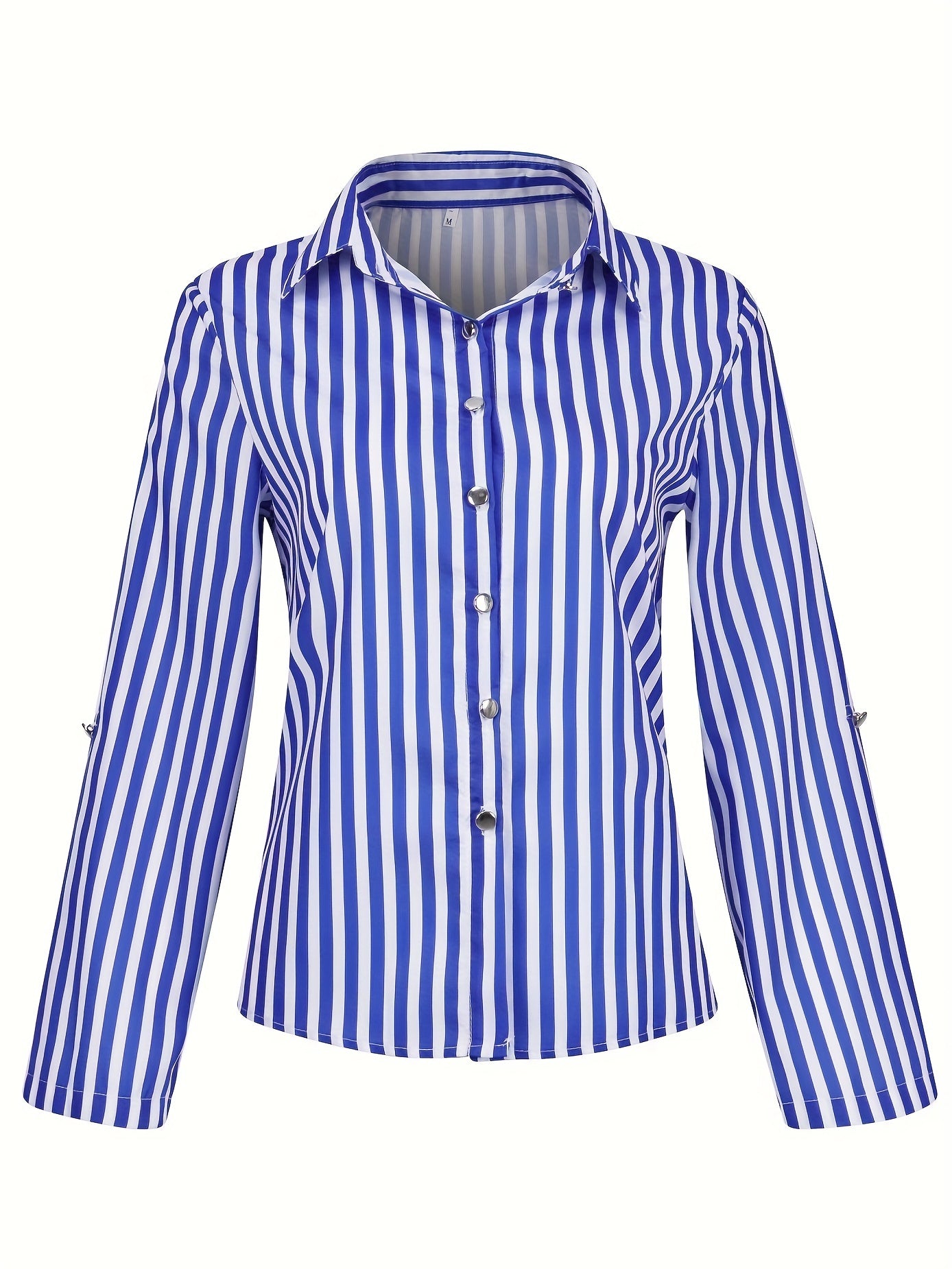 Striped Print Button Front Shirt, Elegant Long Sleeve Business Work Shirt With A Collar, Women's Clothing