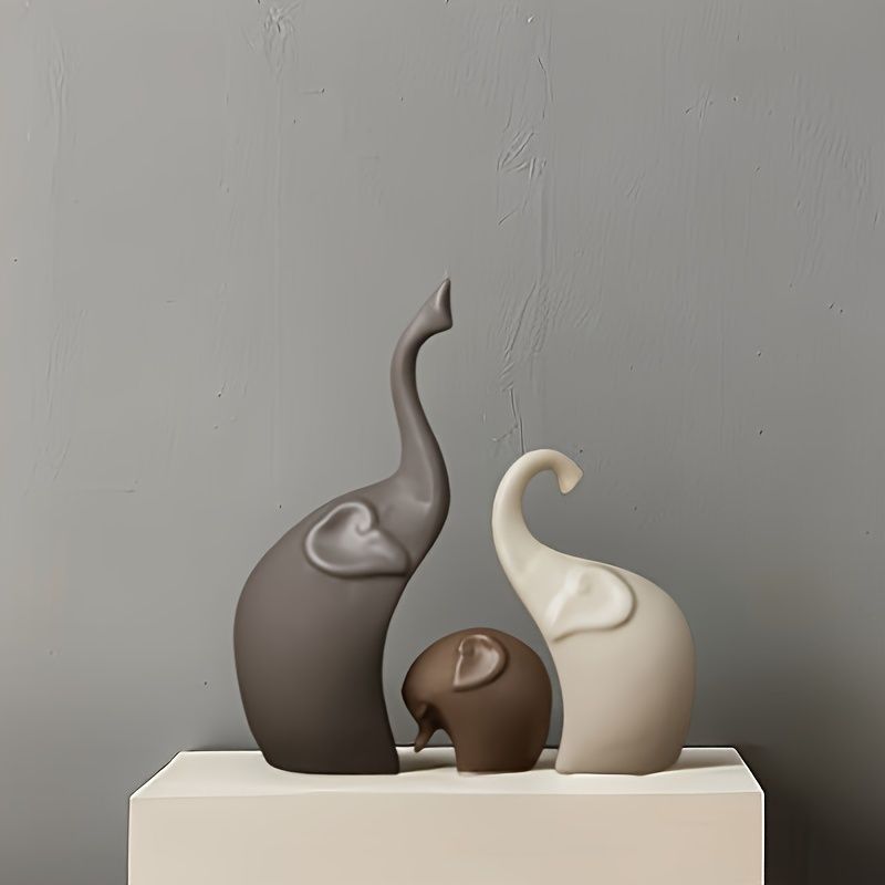 Nordic Matte Ceramic Elephant Figurine Set 3 Pieces