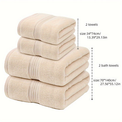 4-Piece Towel Set - Modern Striped Bath and Hand Towels, Super Soft Knit Fabric, Cotton 75% Polyester 25%, Space Theme, 385gsm - Ideal for Bathroom, Spa, Hotel, Outdoor Use