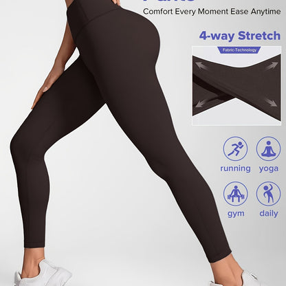 Women'S High-Waisted Elastic Yoga Pants - Compression, Stretchy & Comfortable for Fitness, Running, and Daily Wear - Solid Color Design, Workout Pants| highwaisted Leggings|Stretchy Fabri