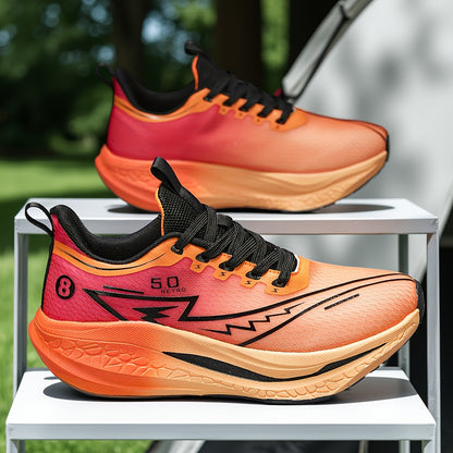 Unisex Gradient Color Breathable Running Shoes - Lightweight Cushioned EVA/TPR Sole, Geometric & Letter Print Design for Road Running, Gym, Casual Wear - All-Season Comfort Low-Top Sneakers, Gym Shoes, Athletic Footwear, Styl