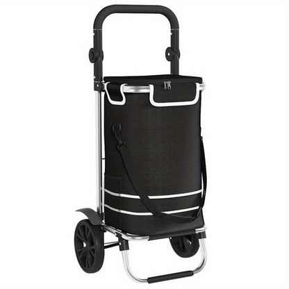 Outdoor shopping cart, shopping trolley with wheels and adjustable handle, black, 40L, durable and suitable for outdoor use, Shopping Trolley with Wheels And Bag, Large Shopping Cart with Wheels, Trolley Bags for Shopping, Fo