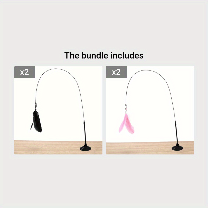 1pc Feather Decor Cat Teaser Stick Toy, Durable Cat Chew Toy With Bell And Suction Cup For Cat Interactive Supply