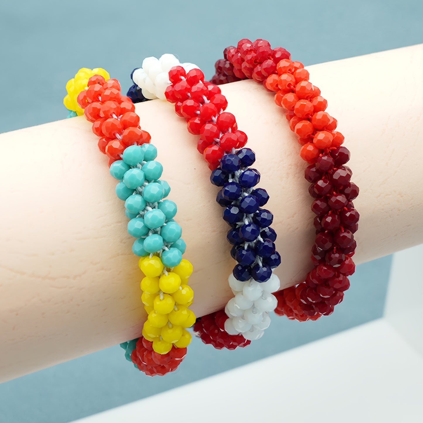 Esbbela 3pcs Bracelet Set Holiday Gift Beaded Artificial Crystal Stackable Strap Set with Elasticity Suitable for Women Men 16.51-20.32cm Daily Vacation