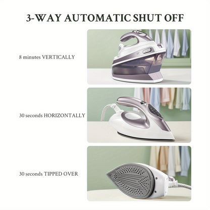 Yabano 2400W Steam Station Iron with 5.5 Bar Pressure, 1.5L Water Tank, Ceramic Soleplate, Anti-Limescale Function, Vertical Steaming, 3 Variable Temperatures, Cord Storage, Light Purple - 220-240V, European Plug, Steam Iron