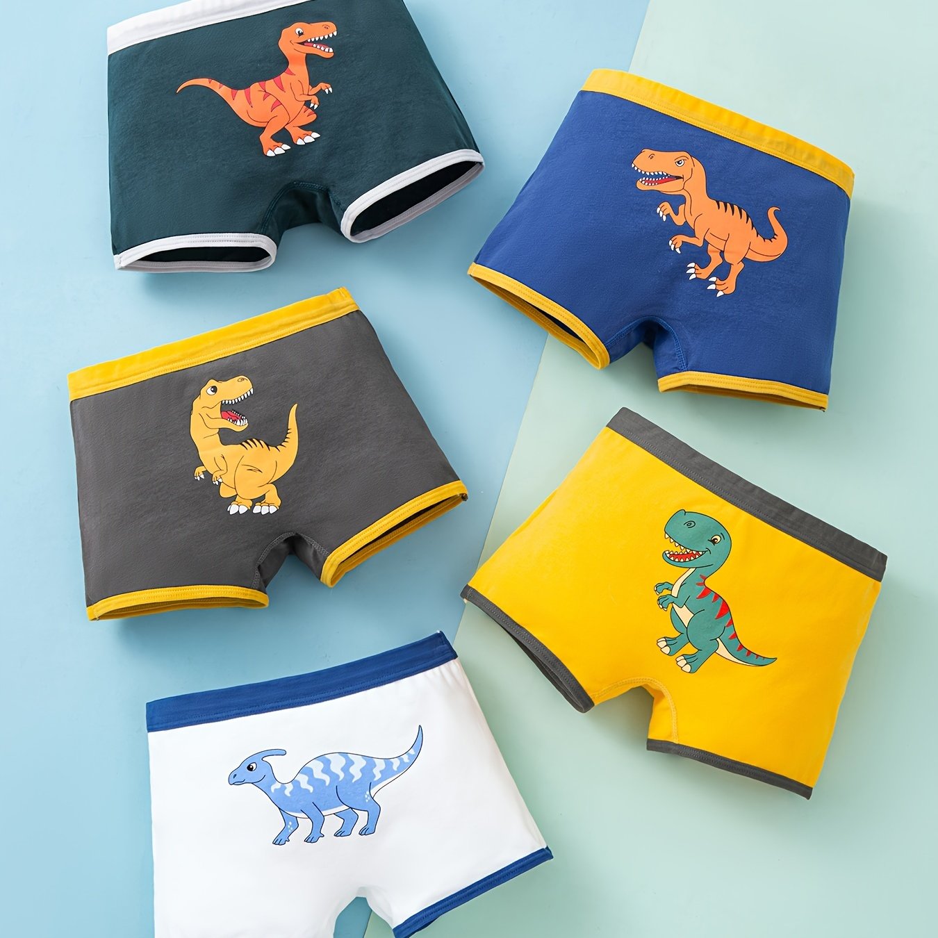 5 Pcs Toddler Boys Underwear 95% Cotton Soft Breathable Cartoon Dinosaur Pattern Comfy Boxers Briefs Under 12 Years
