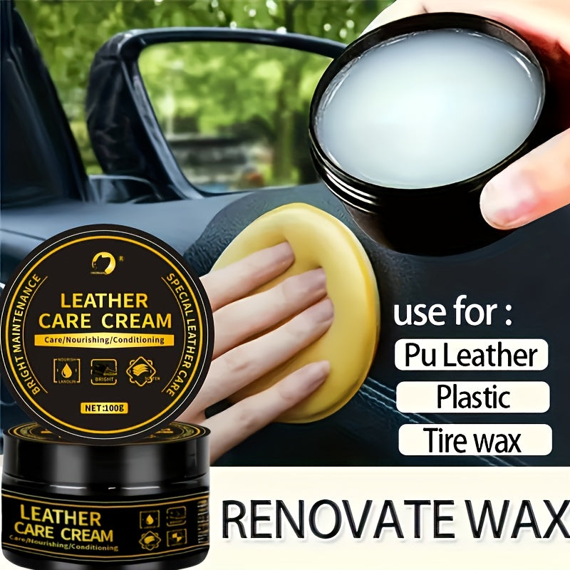 1pc 100G Car Interior Wax Maintenance Wax for Leather Care, Dashboard Wax, Car Renovation Agent, Polishing Wax, Enhances Plastic And Leather Restoration, Prevents Aging And Whitening.