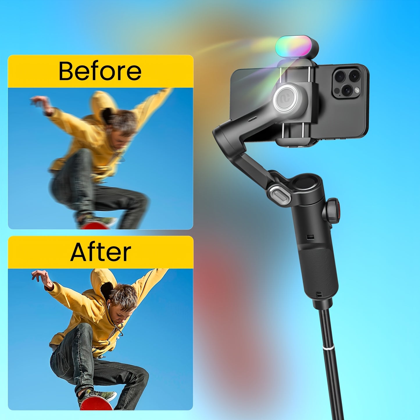 AOCHUAN 3-Axis Smartphone Gimbal Handheld Phone Stabilizer With AI 7.0 Anti-Shake, AI Face/Object Tracking Zoom & Focus Wheel Gimble For Smart Phone Video Recording Handheld Stabilizer For Video Creators 250g Payload Capacity