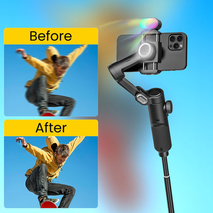 AOCHUAN 3-Axis Smartphone Gimbal Handheld Phone Stabilizer With AI 7.0 Anti-Shake, AI Face/Object Tracking Zoom & Focus Wheel Gimble For Smart Phone Video Recording Handheld Stabilizer For Video Creators 250g Payload Capacity