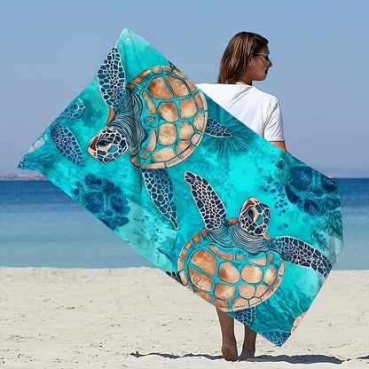 1pc Oversized Beach Towel with Vibrant Sea Turtle Ocean Print – Super Soft Quick-Dry Microfiber, Multi-Use for Yoga, Swimming, Fitness, Camping & Sandbathing, Beach Blanket, Yoga Accessory, Contemporary Style, Quickdry Fabr