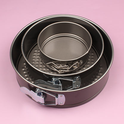3-Piece Round Carbon Steel Cake Pan Set with Non-Stick Coating, Metal Baking Molds with Springform Clips, Christmas Holiday Cake Mold Kit