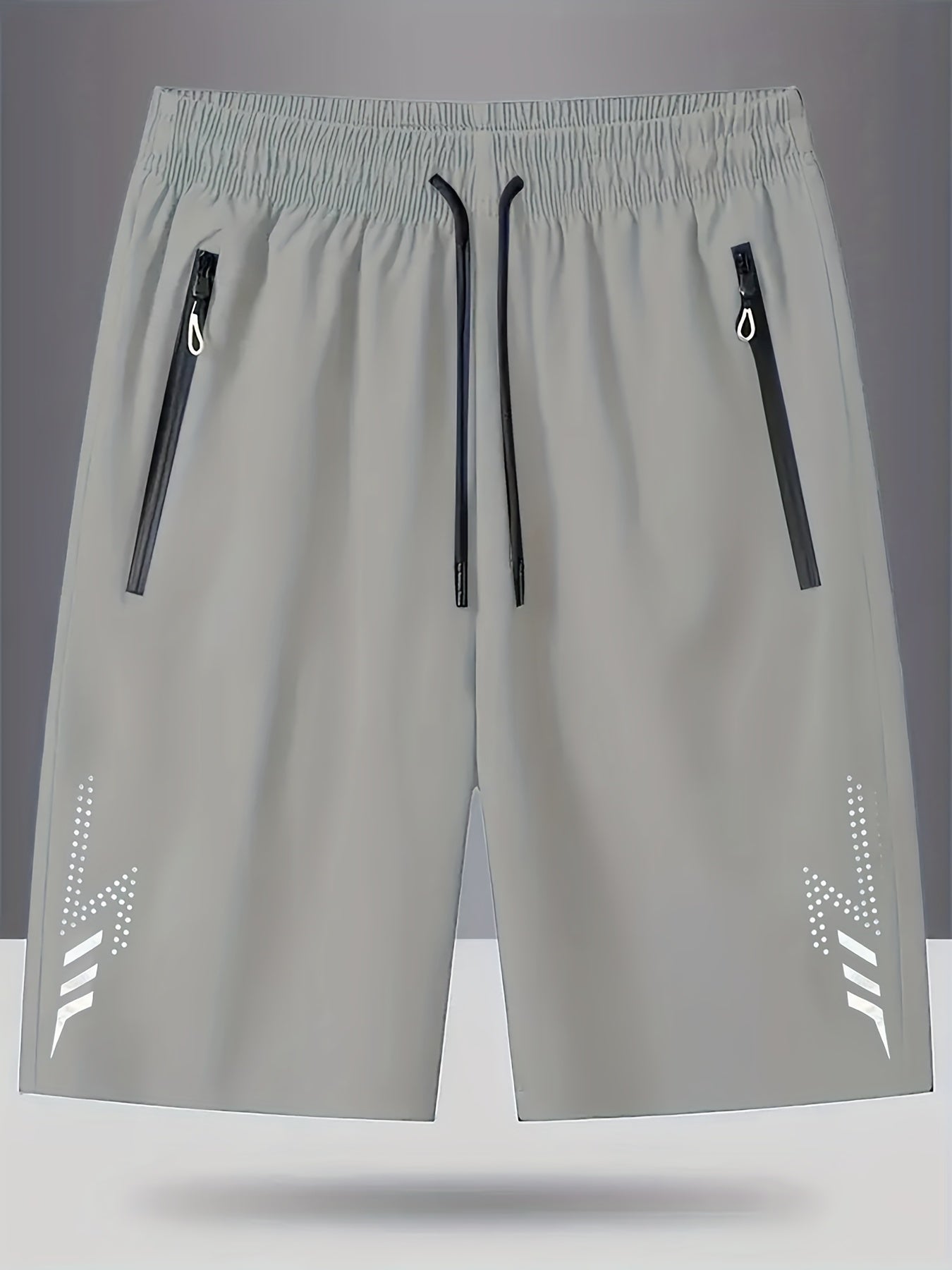 3pcs Men's Lightweight Quick-Dry Athletic Running Shorts - Loose Fit Plus Size, Zipper Pocket &amp; Elastic Waistband, Polyester/Elastane Blend Swim Shorts with White &amp; Black Design for Gym, Beach, Jogging - Summer Workout Swim T