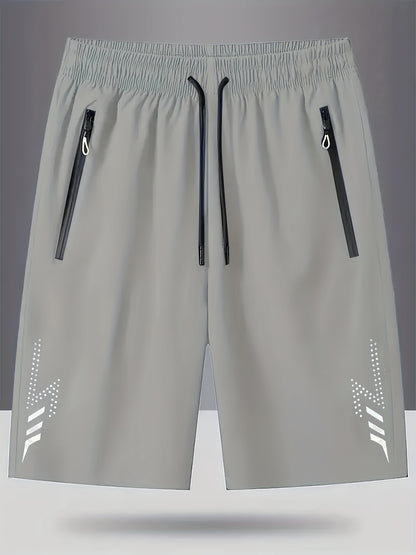 3pcs Men's Lightweight Quick-Dry Athletic Running Shorts - Loose Fit Plus Size, Zipper Pocket &amp; Elastic Waistband, Polyester/Elastane Blend Swim Shorts with White &amp; Black Design for Gym, Beach, Jogging - Summer Workout Swim T