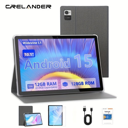 CRELANDER W30 2 in 1 Tablet PC Android 15 Tablet, RAM 12GB (4+8GB Expand)+128Gb ROM, with Case, (Keyboard, Mouse, Pen) Can Optional, 2.4G/5G Wifi, GMS, GPS, Google, Pad, Tablet PC, Tablet, Pad