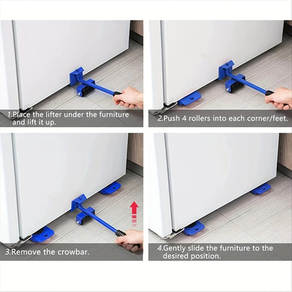 5pcs Heavy-Duty Furniture Moving Set with Lifter and Sliders, Blue - Ideal for Moving Appliances, Refrigerators, and Sofas