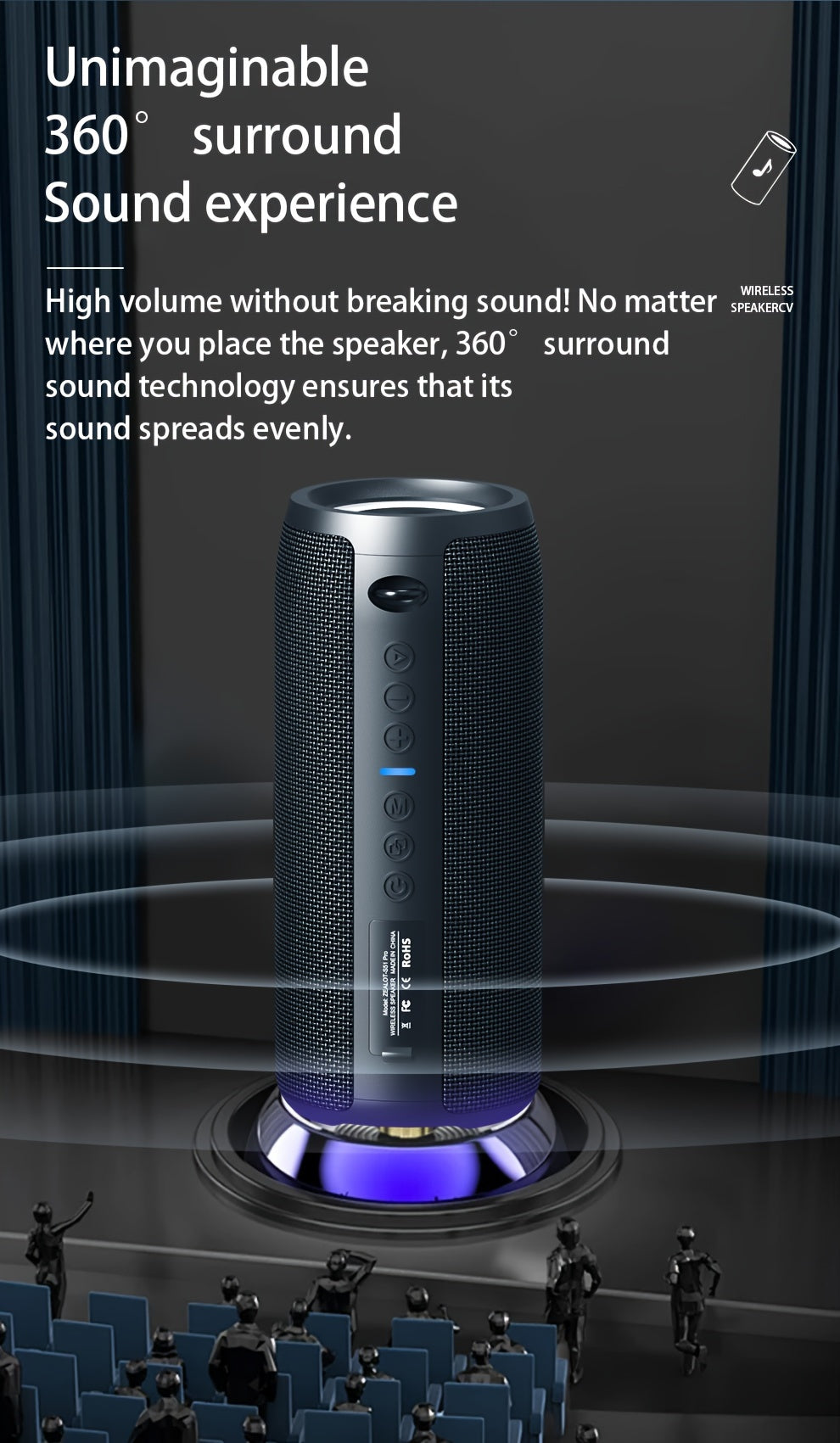 ZEALOT S51 Pro 40W Wireless Speakers - 16Hrs Playtime, Dual Pairing, Booming Bass, Waterproof IPX5, Portable with Handle, USB-C Charging, 7.2 Surround Sound, 40W Power, for Home, Car, Camping, Travel - Ideal Christmas Gift