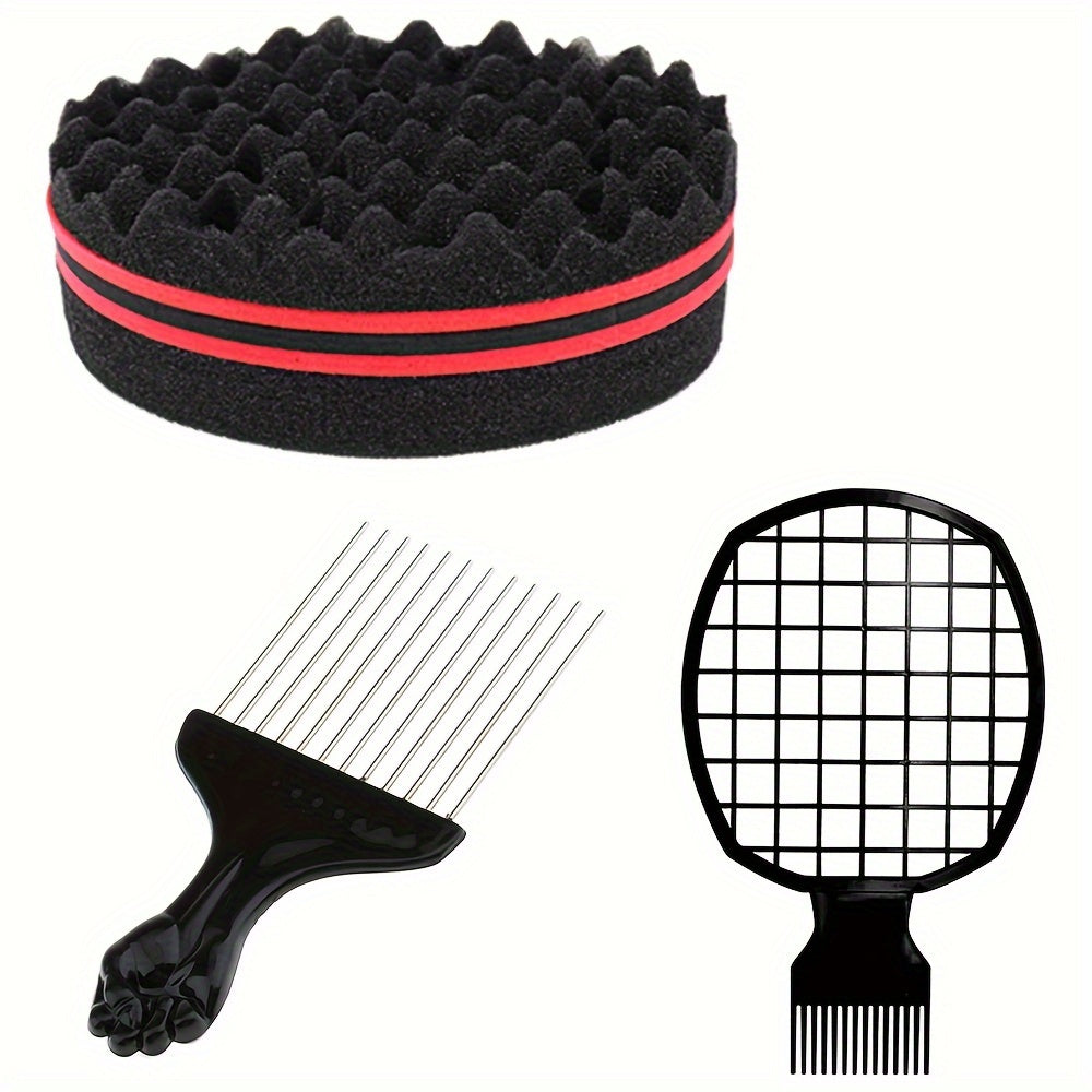 Afro Twist Hair Comb Twist Wave Barber Tool Twist Brush Curl Comb Twist Hair Sponge Twist Wave Curl Brush Comb Twist Hair Coils Comb for Natural Hair Perm comb set, sponge shaped comb, steel needle insertion comb, curling glo