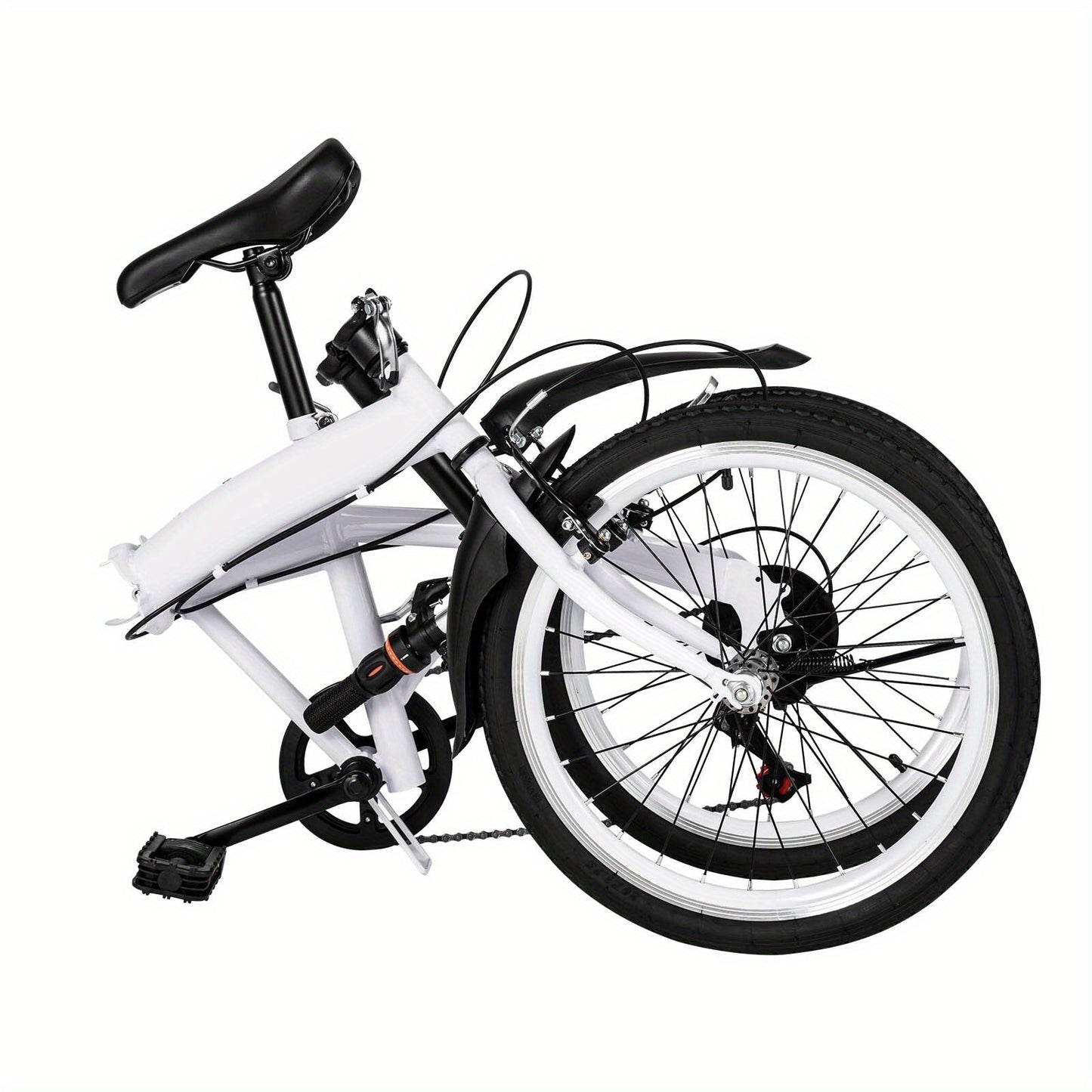 50.8 cm Folding Bicycle Adult Lightweight 6-Speed Height Adjustable Folding Bicycle Adult for Outdoor Cycling Commuting White with Bicycle Circle