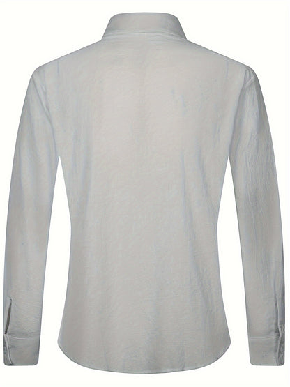 Camisa de homem em algodão de manga comprida e cor sólida com botões, modelo com lapela, ideal para a primavera e outono.