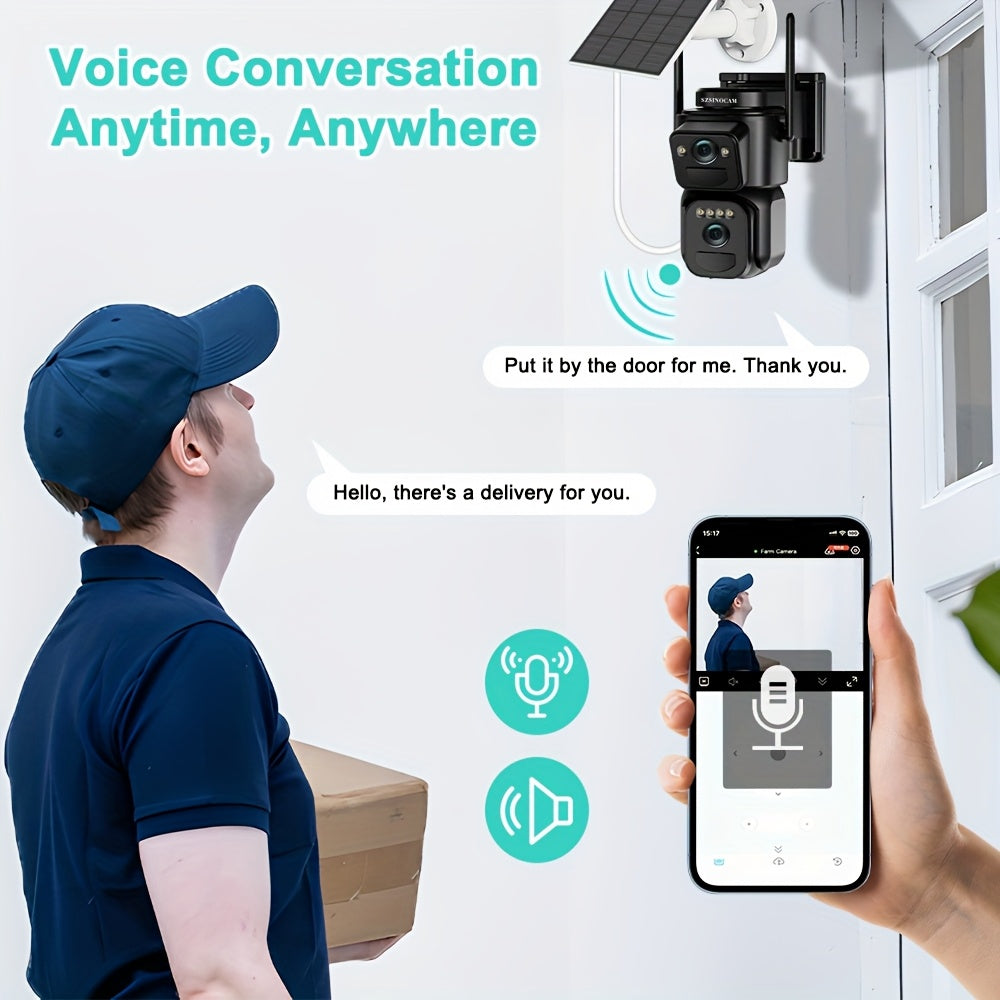 Solar-Powered 2G/3G/4G LTE Security Camera, 360° Viewing Angle, Includes SIM Card, Color Night Vision, PIR Motion Detection with Siren Alerts,4G Connectivity, Adjustable Height, Rechargeable Battery - Ideal for Rural Propert