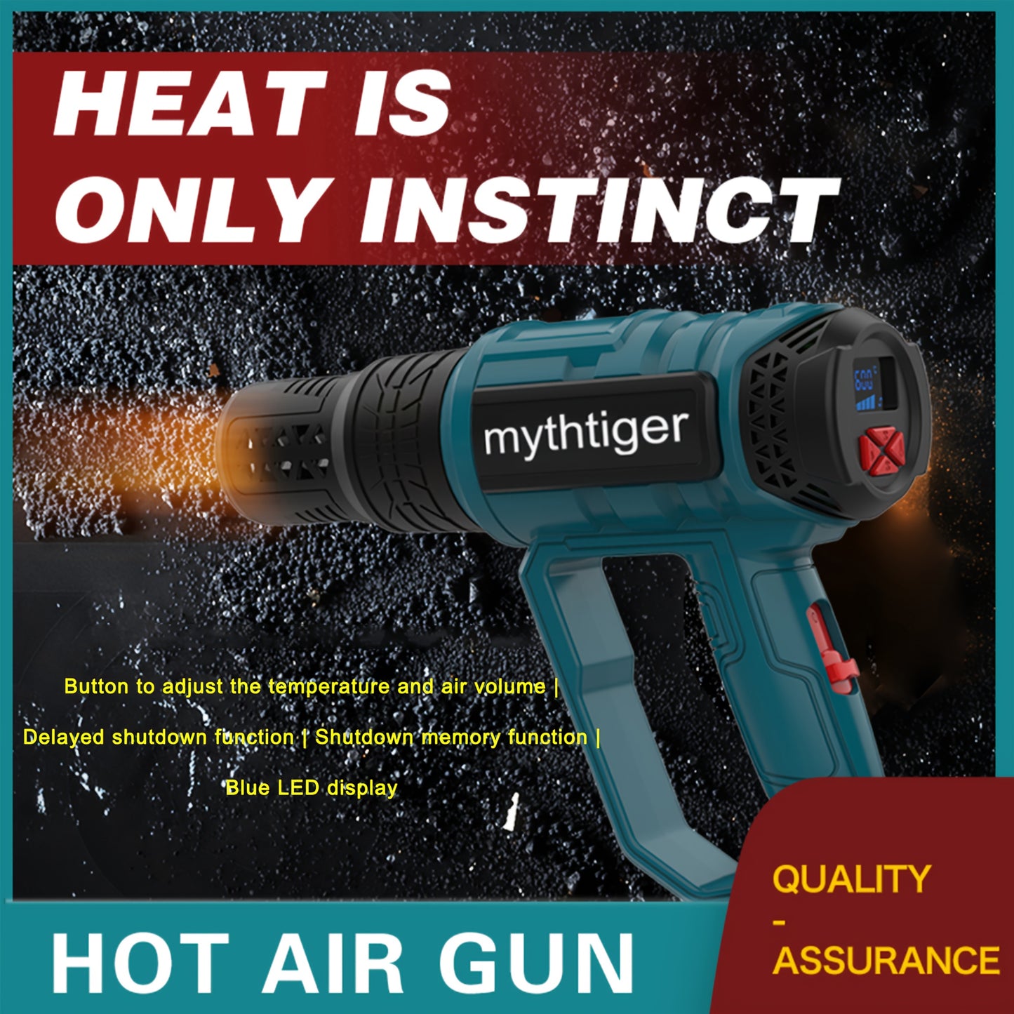 220V EU plug Newly Upgraded Heat Gun 60-650° Adjustable Blue Light LCD Display with 4 Nozzles, Adjustable Temperature and Blowing Volume, High Power Ideal for Shrink Wrap, Soften Paint, Bend Plastic Tubes, Loose Bolts, etc