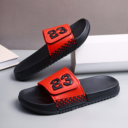 Men'S Summer Fashionable Black PVC Sandals with Number 23 Design - Breathable, Comfortable, Durable, Round Toe, All-Season Casual Footwear, Comfortable Footwear | Stylish Sandals | Durable Footwear