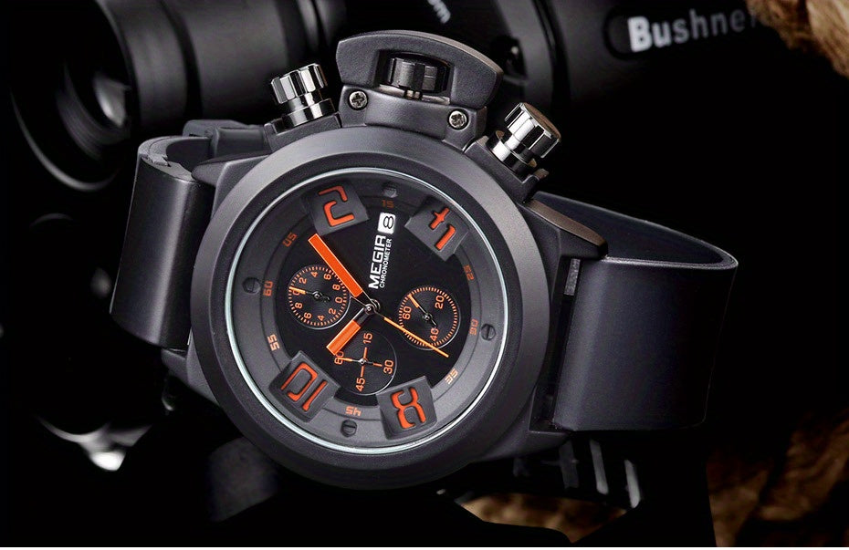 MEGIR Multifunction Men's Watch, Sports Silicone Strap Waterproof Calendar Quartz Watch 2002, Ideal Choice For Gifts