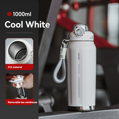 NIRMEI 316 Stainless Steel Insulated Sports Water Bottle with Straw - Leak-Proof, Dual-Use for Hot & Cold Beverages, Car Cup Holder Design, Matte Finish, Portable & Durable for Outdoor Activities, Festive Gift for Valentine'S