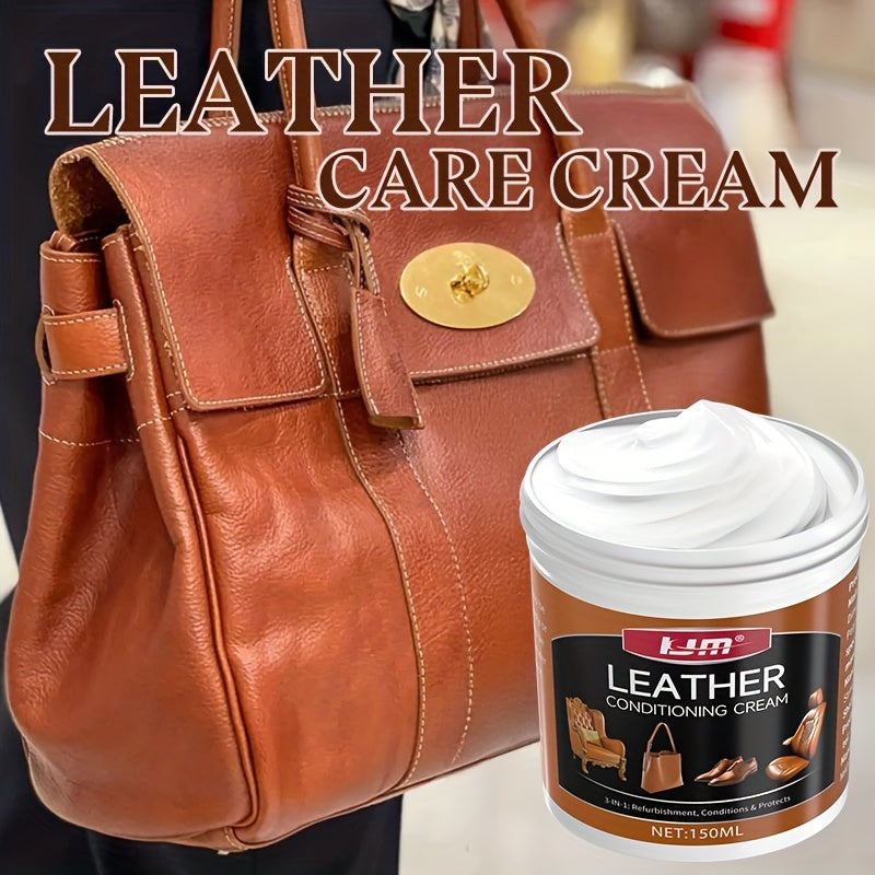 KJM Leather Conditioner and Restorer Cream - 150ml, Deep Conditioning and Protection for Car Seats, Sofas, Jackets, Shoes, Bags, and Apparel, Adds Shine and Protects, Restorative Care | Restorative Care | ABS Consistency, Lea