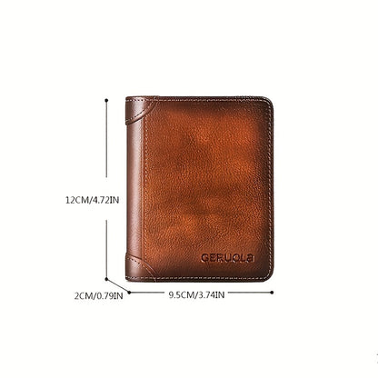 Men's Genuine Leather Premium Slim Driver's License Card Holder, Trendy 3-Fold Wallet, Top-Grain Cowhide, Large Capacity RFID Blocking Credit Card Holder, Portable Cash Work Business Commuter Office Anniversary Couple Birthda
