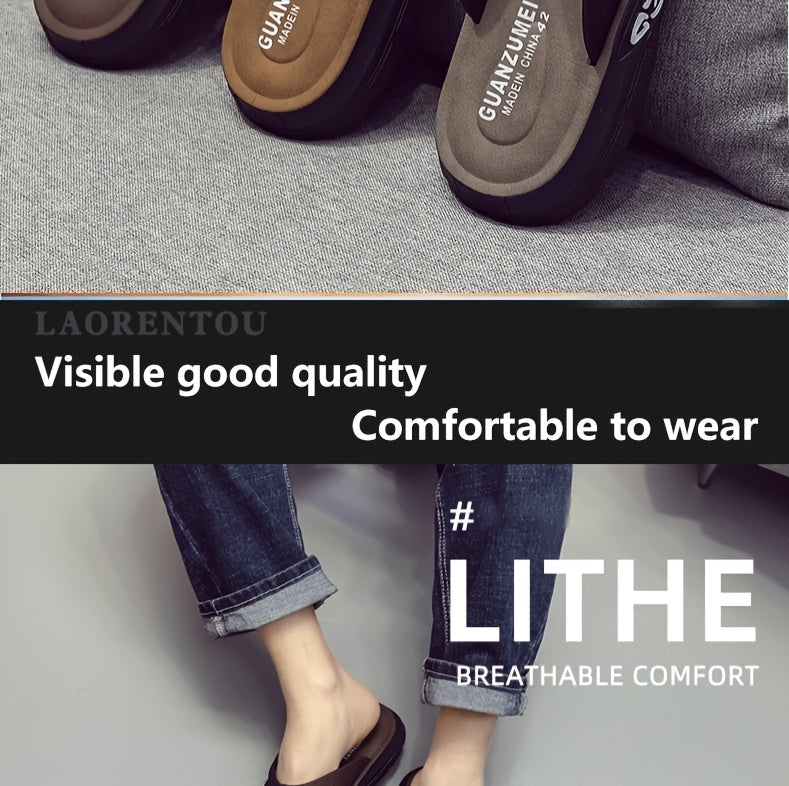 Chinelo de dedo casual de verão para homem - Resistente a odores, antiderrapante, durável, com sola macia e tira ajustável, design castanho e preto para uso diário e ao ar livre, calçado de praia | Chinelo de dedo elegante | Sola em PVC durável, sandália