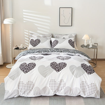 3pcs Love Leopard Print Multicolor Printed Duvet Cover Set, Polyester, All-Season, Zipper Closure, Woven Fabric, with Pillowcase, Machine Washable, Printing, Sanded Finish, 90g Fabric Weight, Non-Woven Fabric, Duvet Insert No