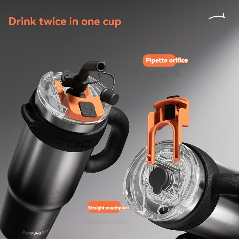 NRMEI 40oz Stainless Steel Water Bottle with Handle - Double Mouth - Leak-Proof - Suitable for Car Cup Holder
