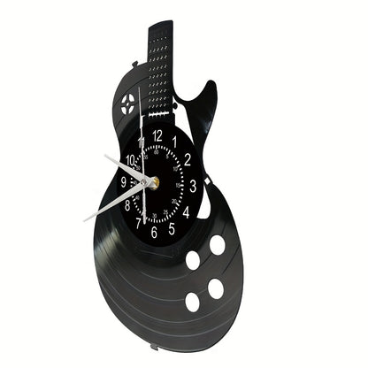 1pc Guitar Vinyl Wall Clock Gifts For Holiday, Black Music Wall Clock Instrument Art Unique Gifts For Men Women Guitar Player For Birthday Wall Decor, Fall Halloween Decor