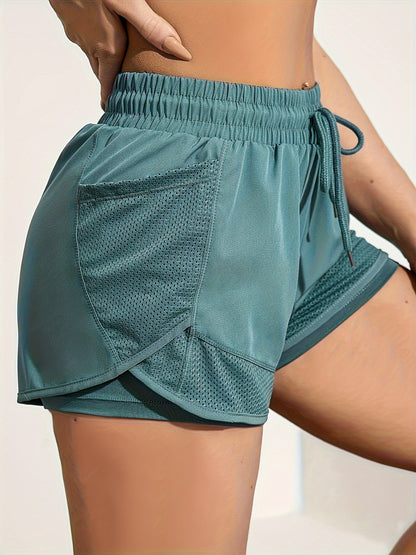 Women's 2-in-1 Yoga Shorts With Quick-Drying Fabric And Mesh Pockets For Casual Fitness And Gym Workouts