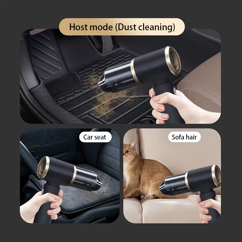 Cordless Car Vacuum Cleaner with USB Charging, One-Button Operation & 4-in-1 Function (Suction, Water Blending, Blow, Vacuum, Clean) - Wireless Handheld Vacuum with 4-in-1 Nozzle, Portable Vacuum for Home/Car Use, Cordless Ca