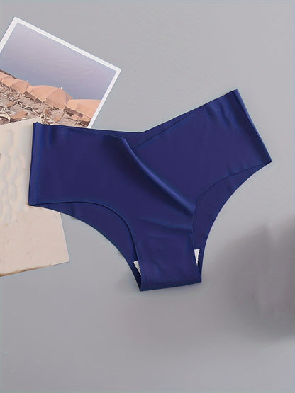 4 Pack Seamless Panties, Sporty & Comfy Solid Brief Panties, Women's Lingerie & Underwear