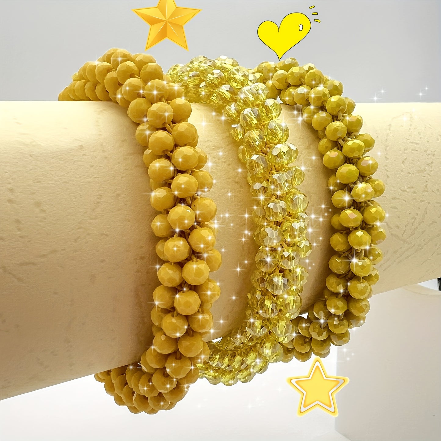 Esbbela 3pcs Bracelet Set Holiday Gift Beaded Artificial Crystal Stackable Strap Set with Elasticity Suitable for Women Men 16.51-20.32cm Daily Vacation