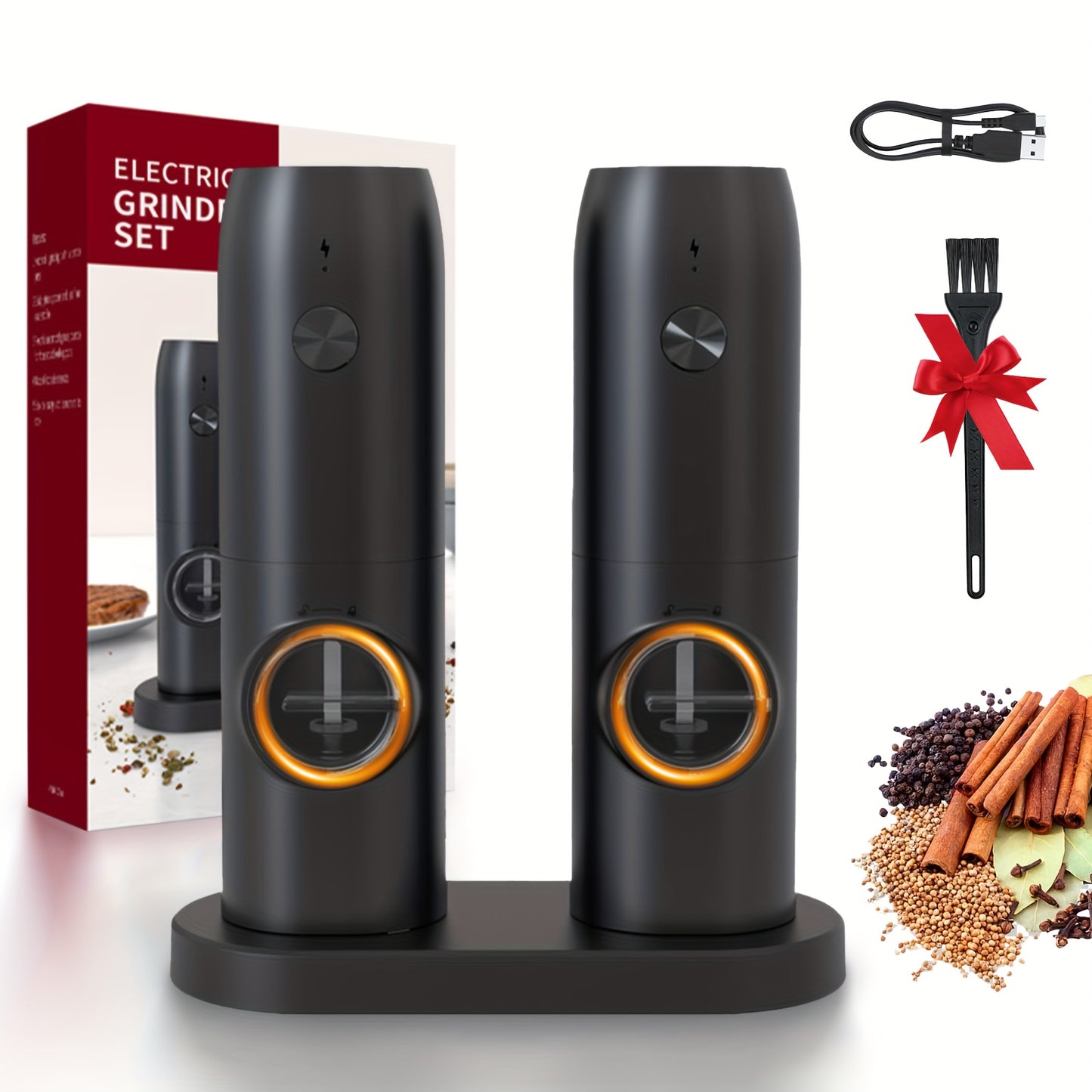 1pc/2pcs Option, Rechargeable Electric Salt And Pepper Grinder, Automatic Salt And Pepper Grinder with LED Light, Adjustable Coarseness, Large Capacity, Suitable for Home Kitchen Barbecue, Restaurant, Outdoor, Wedding Gift