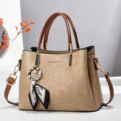 Bolsa de senhora CHROSGEKEIDI em tecido genuíno com alça removível - Grande capacidade, fecho de correr, elegante bolsa preta para uso diário, presente perfeito para mães ou familiares, bolsa versátil | Bolsa elegante | Forro em poliéster, tamanho pequeno