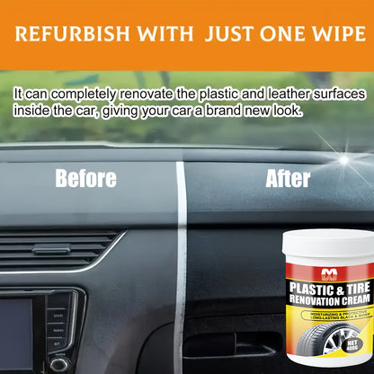 400g Multi-Surface Restorer Cream - Plastic & Tire Black Restoration, Anti-Aging Formula for Car Dashboard, Wheel Hubs, Sofa Seats - Universal Use, Before & After Results