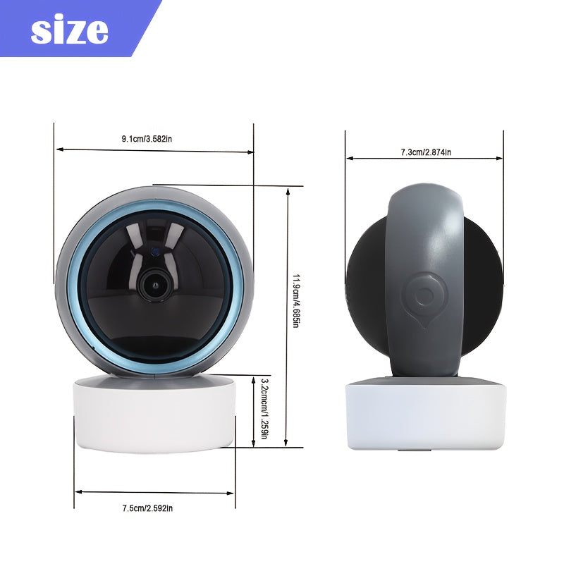 Smart 1080P HD Monitor, FHD WiFi Security Camera with 360°/90° Pan-Tilt, 2.4G WiFi Full-Body Surveillance Camera, Night Vision, Two-Way Audio, Motion Recording, Remote Viewing, Suitable for Home Safety Monitoring of Childre